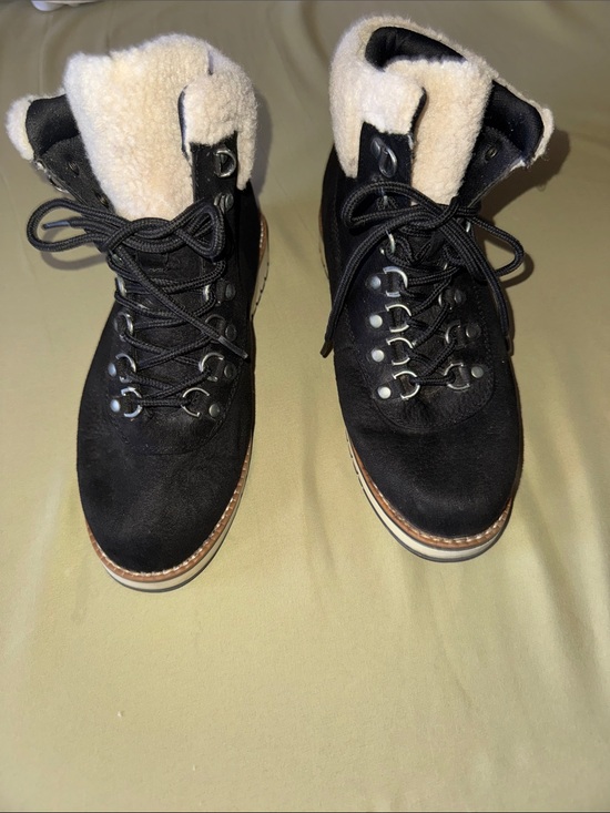 White Mountain Shoes - White Mountain Black Suede Lace-Up Shearling-Trim Winter Boots